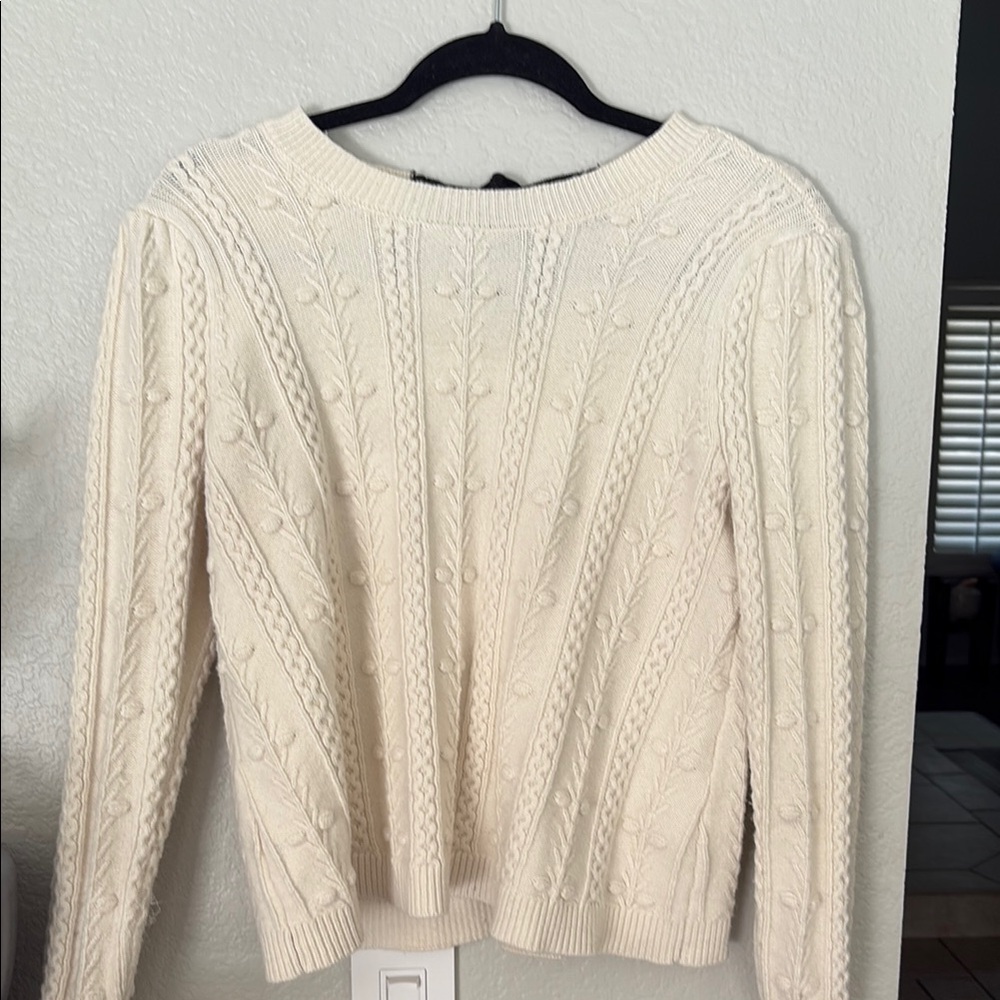 Elegant Cream Cable Knit Sweater with Bow in Back - Picture 4 of 4